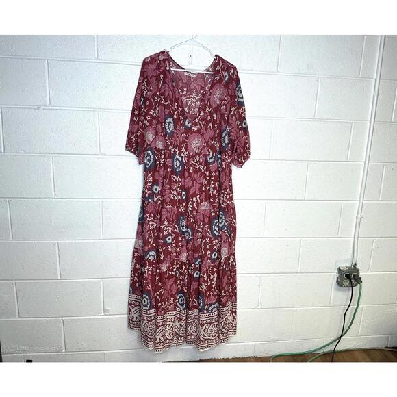 < Natural Life Red Floral Tiered Boho Dress > - Picture 2 of 6
